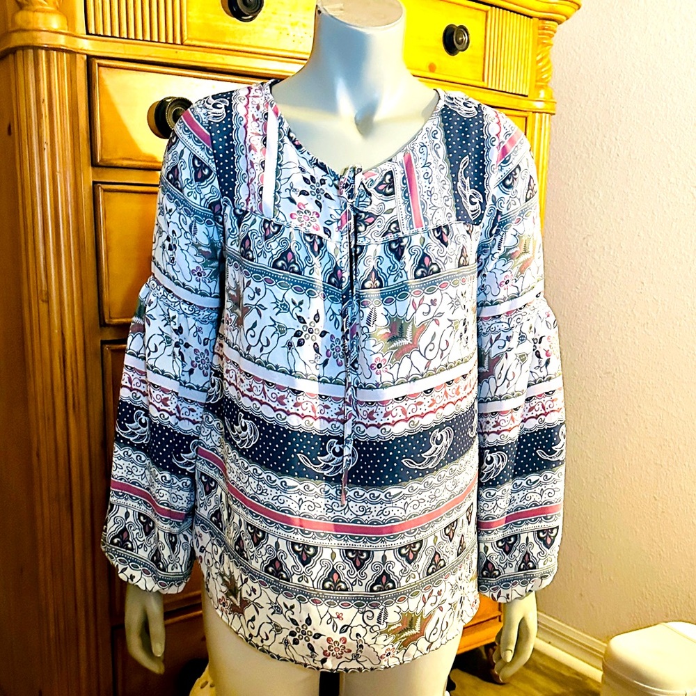 Loft Bohemian Print Peasant Sleeves Women's Top Small